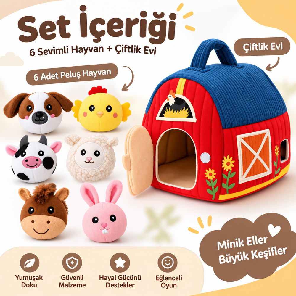 Peluş Çiftlik Evi ve Hayvan Seti