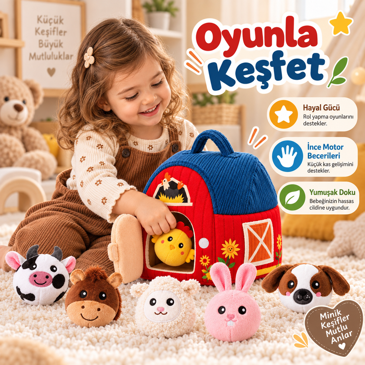 Peluş Çiftlik Evi ve Hayvan Seti