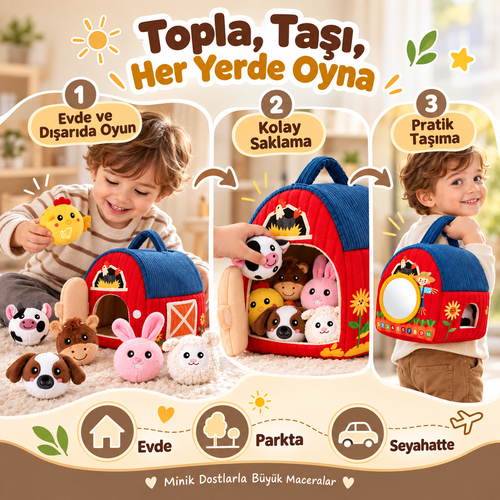 Peluş Çiftlik Evi ve Hayvan Seti