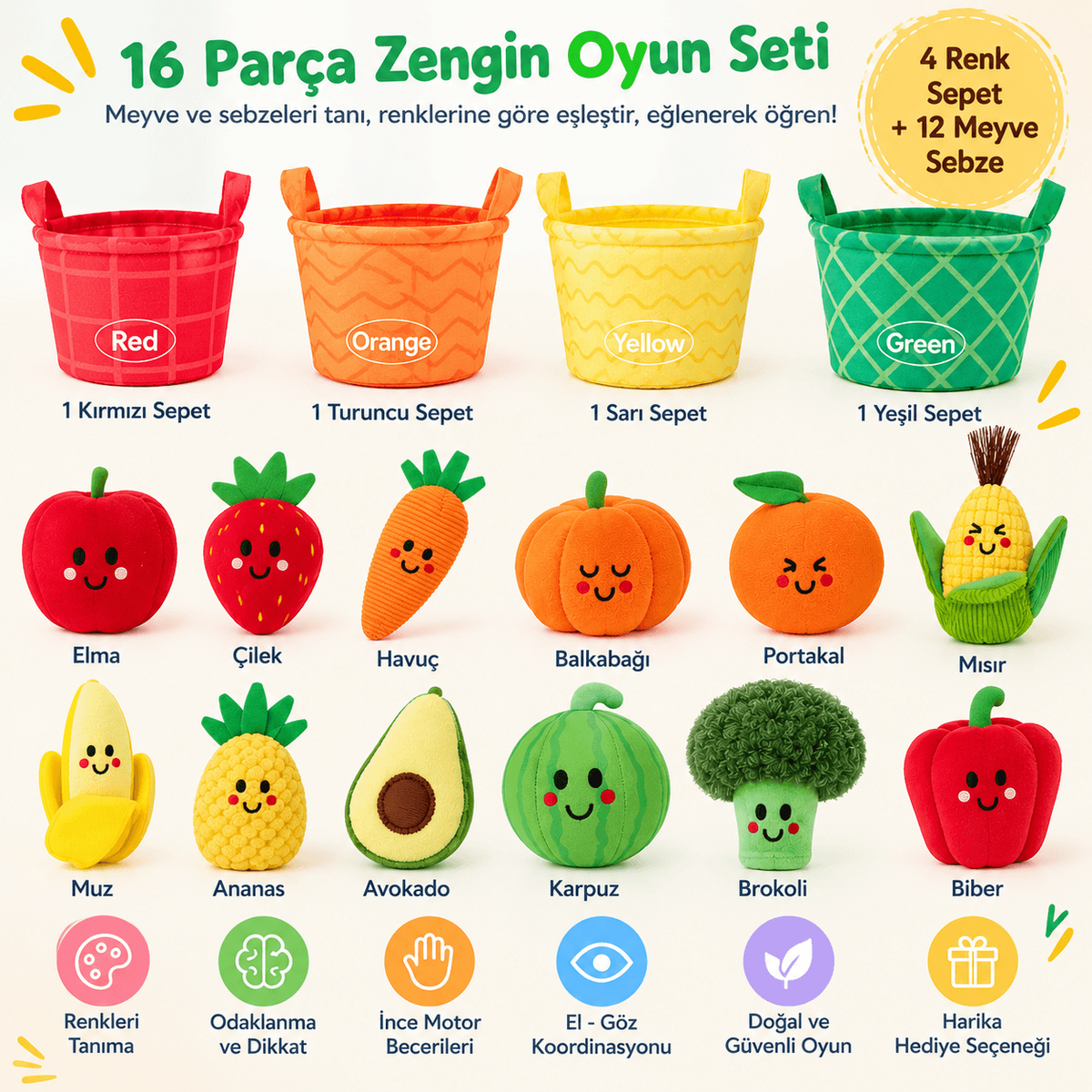 Montessori Meyve Sebze Renk Eşleştirme
