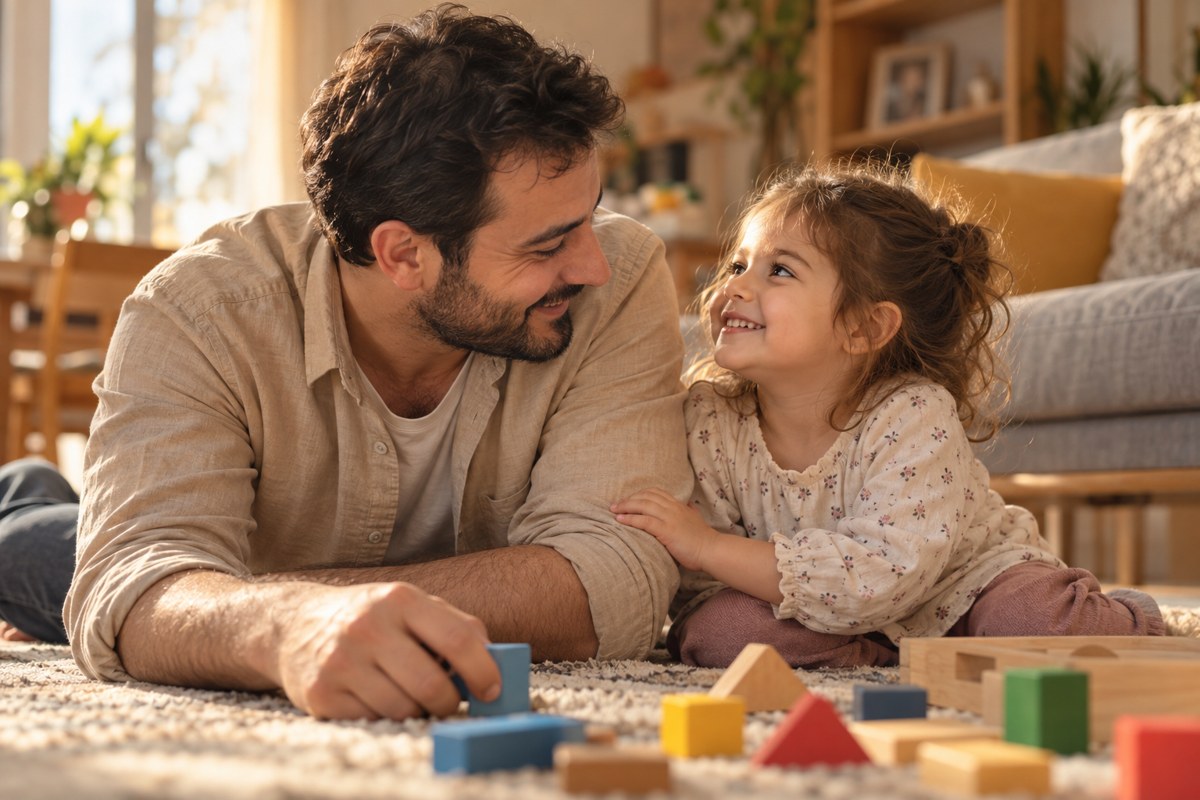 Babasıyla oyun oynayan bir çocuk